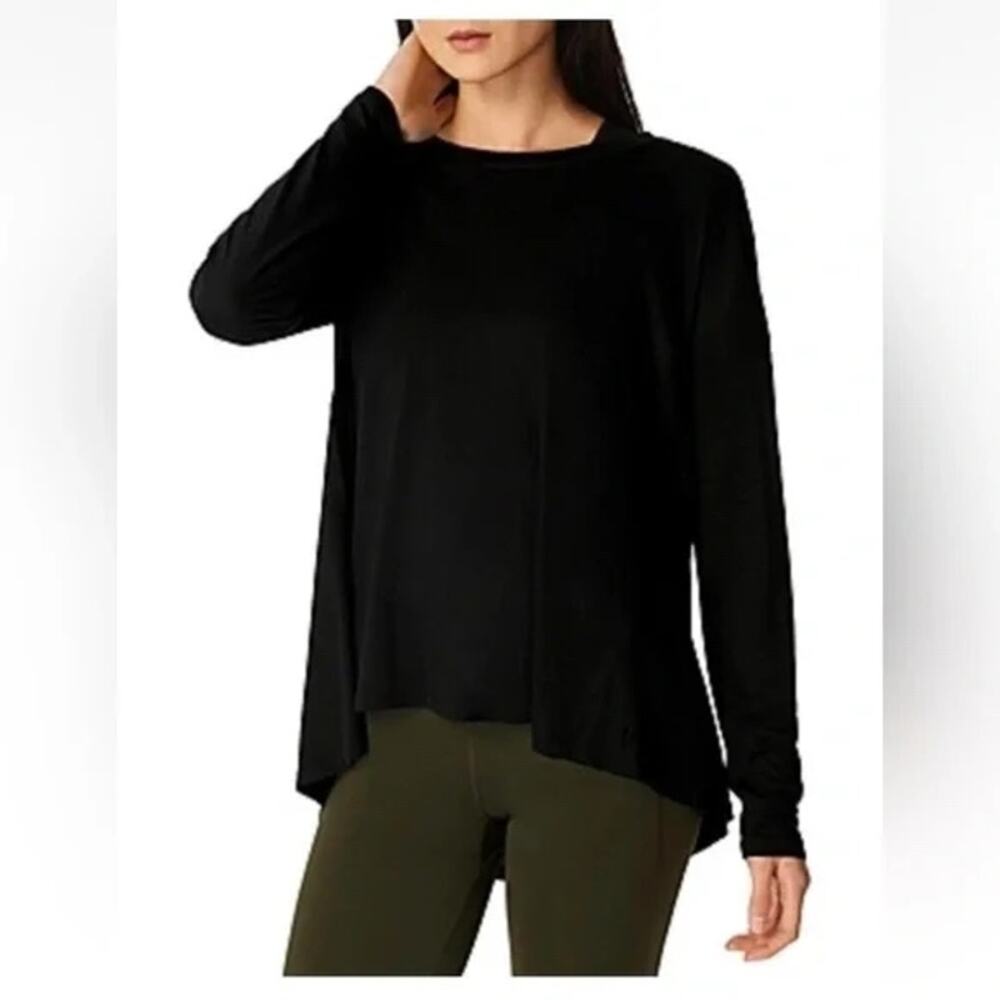 Sweaty Betty Easy Peasy Swing Top XS Black Asymmetric High-Low Long Sleeve Yoga